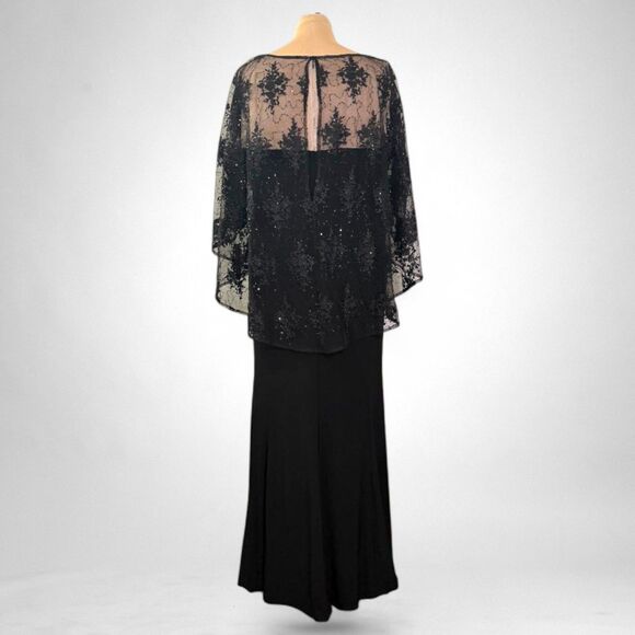 R & M Richards Plus Size Embroidered-Capelet Black Gown, NWT! Size 20W - Picture 6 of 14